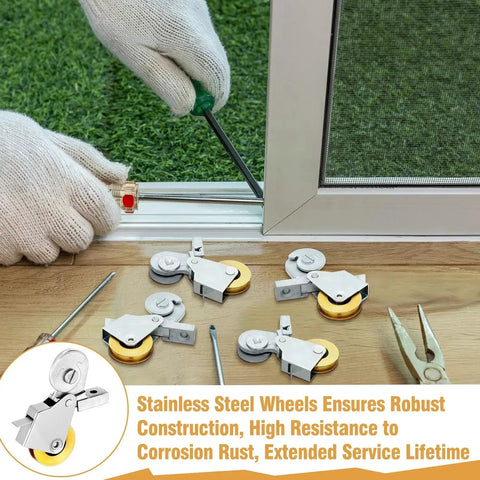 Installing 4 Pack 1 Inch Heavy Duty Stainless Steel Sliding Screen Door Rollers With Ball Bearings For Smooth Glide with tools