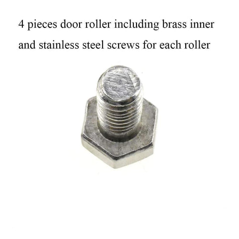 Stainless steel screw for 23mm diameter shower door wheels with smooth rolling nylon runners and solid brass hubs.