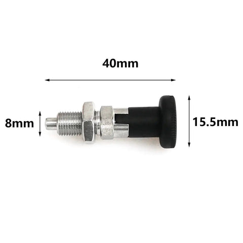 Side view of Stainless Steel Self Locking Knob Plunger With Spring Loaded Locking Pin And Reset Spring For Precision Indexing M8 Size Black