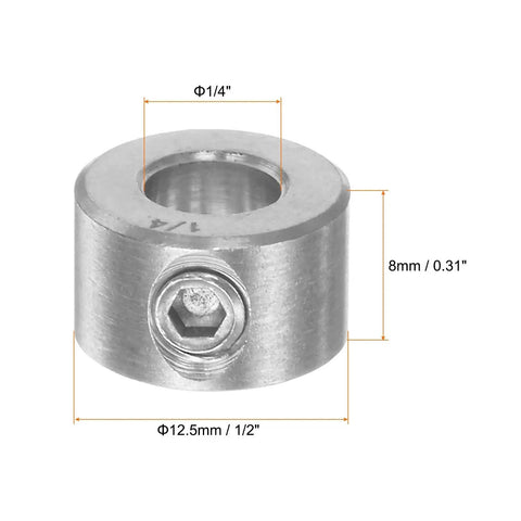 Heavy Duty 4 Pack Shaft Collars With One Quarter Inch Bore 304 Stainless Steel Set Screw Rings One Half Inch Outer Diameter