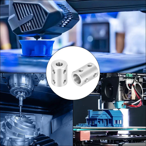 Image of a Rigid Shaft Coupling 7 To 10 Mm For 3D Printers And CNC Machines 22 By 16 Mm Dual Piece Set with Eight M4 Screws in use.