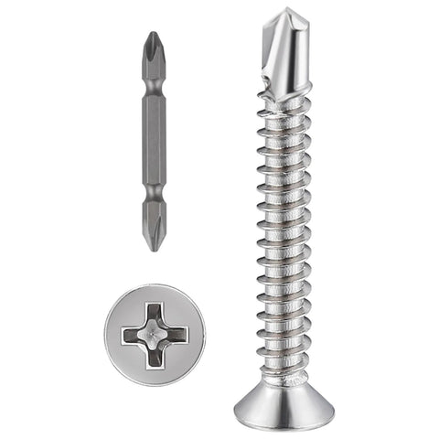 250pcs #8 x 1-1/4 Inch Flat Head Self Tapping Sheet Metal Screws Stainless Steel High Strength Quick Self Drilling Screws