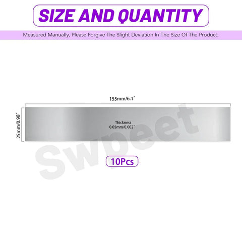 Ten Piece 304 Stainless Steel Shim Stock Kit 1 Inch Wide By 6 Inch Long By 0.002 Inch Thick Size Guide