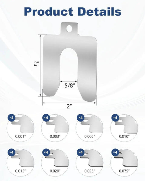 Leveling Shim Kit For CNC And Auto Shop Use MUZIK 32 Piece Stainless Steel Shims Set 2 By 2 Inch Slotted Shim Stock With 0.001 To 0.075 Inch Thicknesses Corrosion Resistant And Clearly Labeled 8 Thicknesses For Fast Precise Alignments