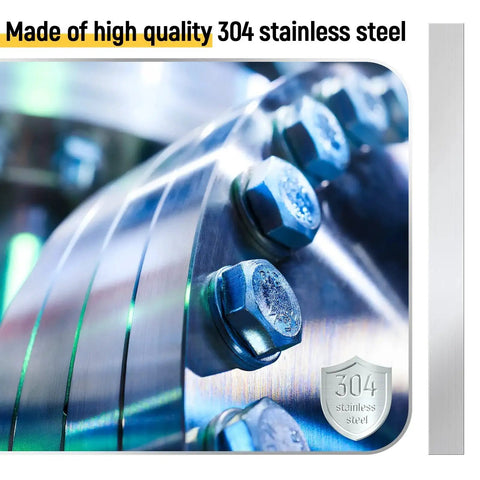 Close-up of Quality Stainless Steel Shim Stock Set By Amylove, 10 Pcs Metal Strips, showing smooth rust-resistant surface and steel bolts.