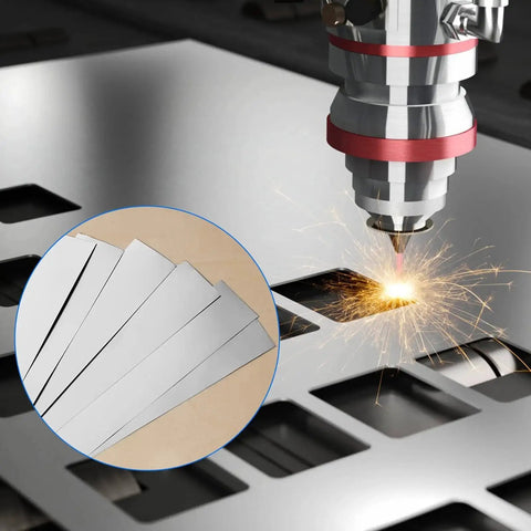 12 Piece 304 Stainless Steel Shim Stock Set With 1 Inch Wide By 6 Inch Long Shims In Thicknesses 0.001 0.0015 0.002 0.003 0.004 0.005 Inch For Precise Fits Easy Machining And Rust Resistant Gasket Or Fabrication Projects showing shims and cutting process