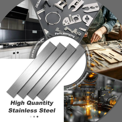 Pro Grade 304 Stainless Steel Brushed Strips Set Of 10 for DIY Kitchen Craft Projects with multiple use scenarios depicted