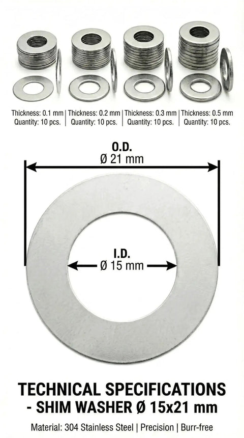 Stainless Steel Shim Washers 15x21 Precision Spacer Kit For Bearings Gearboxes CNC Machines And RC Tuning 40 Piece Assortment