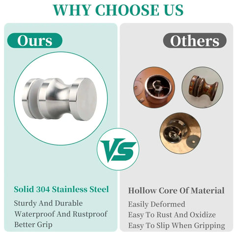 Comparison of Heavy Duty Stainless Steel Shower Door Handle For Glass Doors One Sided Pull Knob with other door handles.