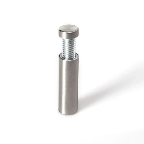 Sign Standoffs 1/2 In Diameter 1-1/2 In Barrel Brushed For PVC Glass And Acrylic Panels, close-up of stainless steel piece