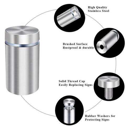 Half Inch Diameter Two Inch Stainless Steel Sign Standoffs Screws For Acrylic Wall Mounts 16 Pack Brushed Finish Rustproof