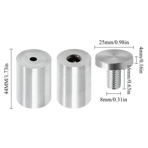 12 Pack Stainless Steel 1 Inch By 2 Inch Wall Sign Standoff Screws dimensions and silver finish details