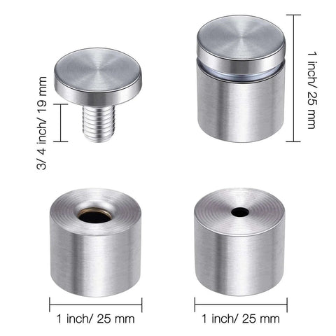 Sign Standoff Screws Pack Of 8 For Glass Or Acrylic Signs Stainless Steel Wall Mount Spacers, dimensions 1x1 inch, 25x40 mm
