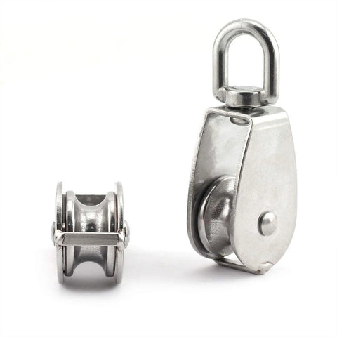 Image of 2-Pack M15 Single Pulley Block Stainless Steel Heavy Duty Hardware Single Wheel Swivel Rigging Lifting Wheel Fixed Pulley for Wire Rope Loading 35kg.