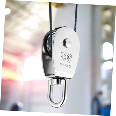 Close-up of 3pcs Stainless Steel Pulley Single Block Lifting Pulley Heavy Duty Cable Pulley Roller for Rope Rigging Block