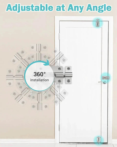 Heavy Duty Stainless Steel Sliding Bolt Latch Set Two Pack Thickened Brushed Finish Door Lock With Twelve Screws Easy Install shown on door