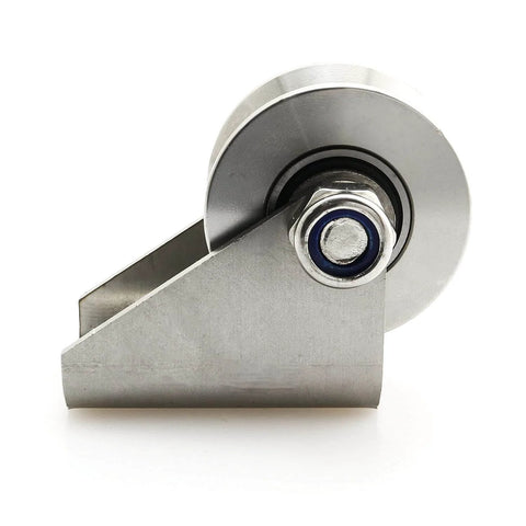 Detachable Oblique Stainless Steel U-Type Groove Sliding Wheel Roller Track Rail Fixed Pulley, Silver Tone front view
