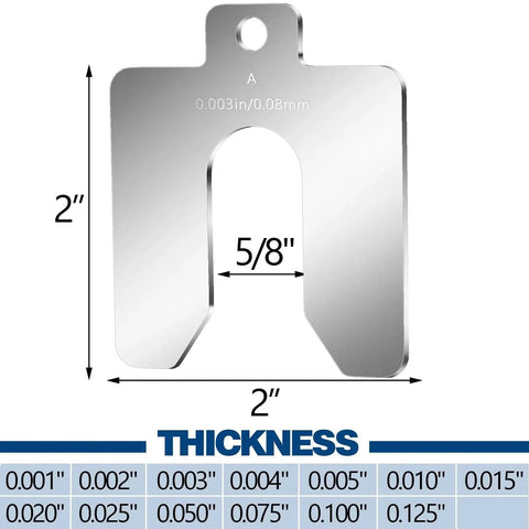 260 Piece 2 By 2 Inch Stainless Steel Slotted Shim Set With Storage Box 13 Thicknesses From 0.001 To 0.125 Inches