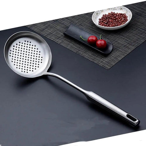 Slotted Skimmer Spoon With 304 Stainless Steel Build And Ergonomic Wooden Handle, Heat Resistant, Heavy Duty, Kitchen Strainer Ladle