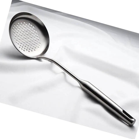 Slotted Skimmer Spoon With 304 Stainless Steel Build And Ergonomic Wooden Handle, Heat Resistant, Heavy Duty, Kitchen Strainer Ladle