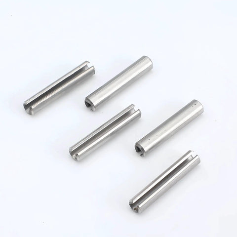 M2.5 X 12mm Slotted Spring Pins, 304 Stainless Steel, high strength roll pins, corrosion resistant, suitable for DIY projects.