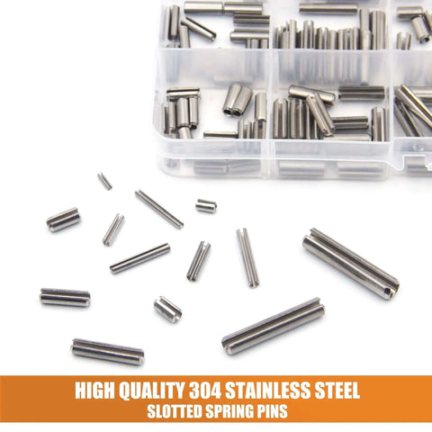 220pcs Roll Pin Set, Stainless Steel Slotted Spring Pin Assortment Kit M1.5 M2 M2.5 M3 M4 M5 M6 displayed with case