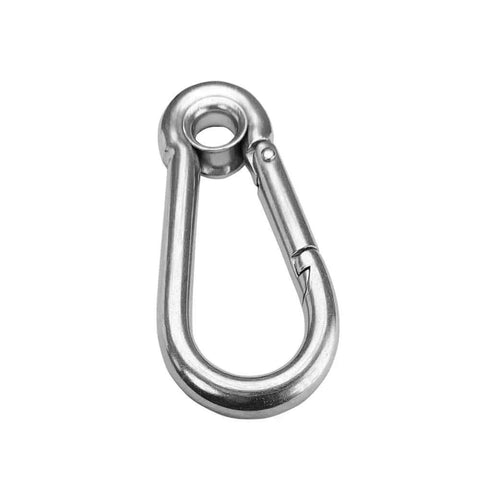 Stainless Steel Snap Hook Carabiner Clip With Eyelet M8, Five Sixteenth Inch Opening, Three Inch Length, Corrosion Resistant