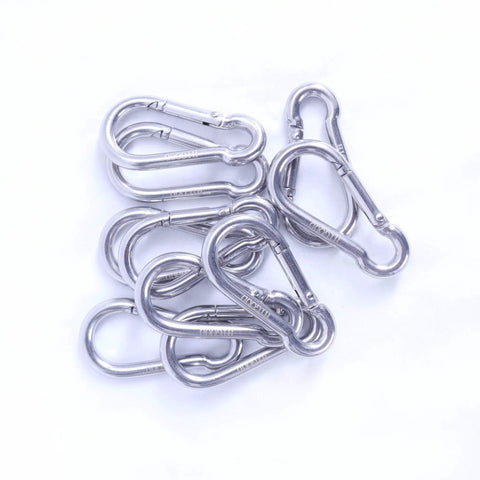 2.4 Inch 304 Stainless Steel Spring Snap Hook Heavy Duty 264 Pound Load Capacity Quick Release Clip Pack Of 10 in a pile view
