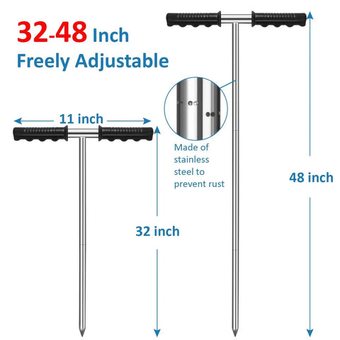 Stainless Steel Soil Probe Rod 32 To 48 Inch Adjustable Ground Rod Tool With T Handle And Sharp Tip For Locating Septic Tanks