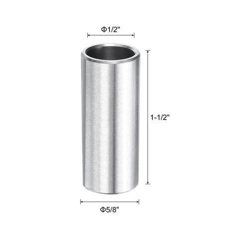 Five Piece Pack Stainless Steel Spacer 1/2 Inch Bore 5/8 Inch Outer Diameter 1-1/2 Inch Length For 1/2 Inch Screws Bolts And Rods