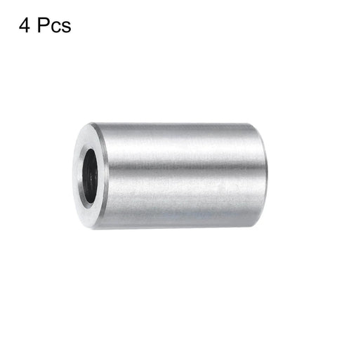 Side view of a stainless steel spacer from a set of four with 5/16 inch bore, 5/8 inch outer diameter, 1 inch length.