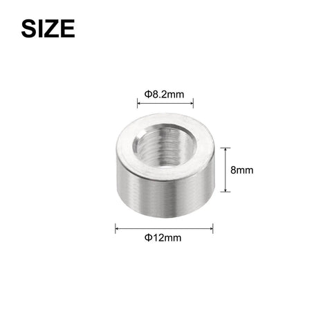 12 Pieces Stainless Steel Spacer Set 8.2mm Bore 12mm Outer Diameter 8mm Length For M8 Screws Bolts And Rods Plain Finish Round Metal Spacer