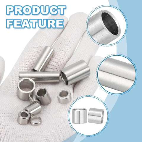 Built Tough 12 Pack Stainless Steel Spacers Set With 10mm ID By 12mm OD By 10mm Height, displayed on white glove.