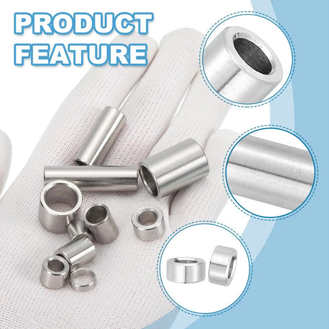 Durable Stainless Steel Spacers Kit for One Quarter Inch Screws and M6 Bolts Six Pieces held in hand, close-up view.