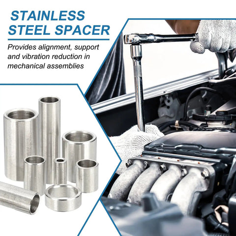 304 Stainless Steel Round Spacers Pack Of 10 Bore Five Sixteenths Inch OD Three Eighths Inch Length Five Sixteenths Inch Unthreaded Screw Standoffs For Five Sixteenths Inch ID Screws Bolts And Rods shown in use in mechanical assembly.