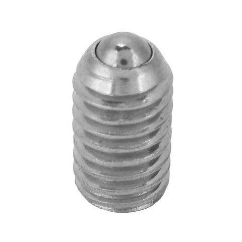 Close-up of a stainless steel spring ball plunger screw from the 20 pack M6 x 10mm with hex drive, smooth spring action design.