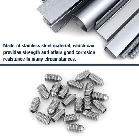 20 pack M6 x 10mm stainless steel spring ball plunger screws with hex drive, shown with corrosion resistant stainless steel material