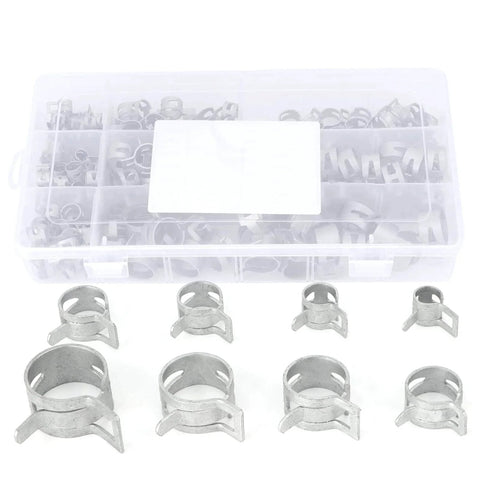 160Pcs 304 Stainless Steel Spring Clips Hose Clamps Set In Eight Sizes 6.5 To 18 Millimeter Durable Corrosion Resistant