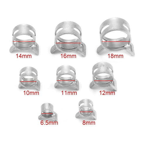 160Pcs 304 Stainless Steel Spring Clips Hose Clamps Set In Eight Sizes 6.5 To 18 Millimeter For Fuel Petrol Pipe Hose And Cable Clamps Durable Corrosion Resistant Automotive Grade Premium Quality