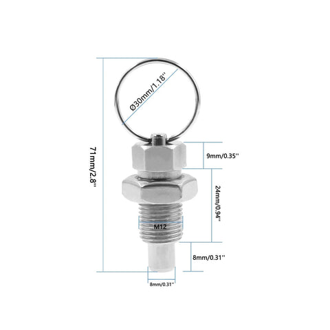 Stainless Steel Spring Plunger with Pull Ring Set, Stubby Hand-Retractable Non-Locking Index Plunger, Mixed Sizes, M12-8mm Front View