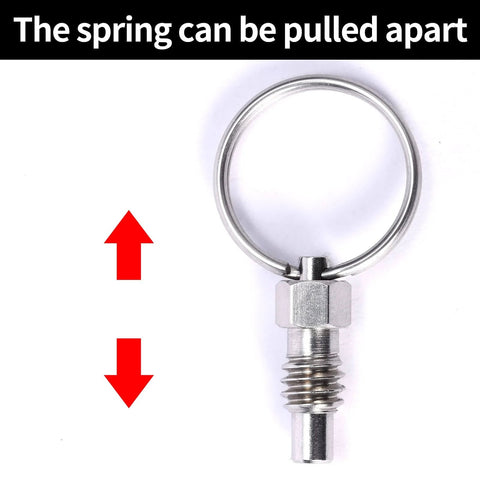 2 Pack Stainless Steel Spring Plunger with Pull Ring, 1/4-20 Thread Non-Locking Stubby Hand-Retractable Index Plungers, spring retraction view