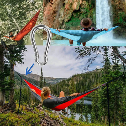 Heavy Duty 304 Stainless Steel Spring Snap Hooks Set Of Six Four Inch Large Clips With Three Eighth Inch Opening For Hammocks Swings Outdoor Travel 880 Lbs Working Load Limit, used with hammocks in natural setting