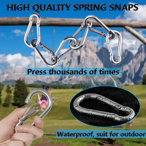 Heavy Duty 304 Stainless Steel Spring Snap Hooks Set Of Six Four Inch Large Clips With Three Eighth Inch Opening in outdoor setting