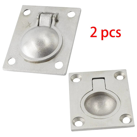 2 Pack 304 Stainless Steel Square Boat Hatch Latch Handles With Flush Mount Lifting Ring Pulls For Cabinets And Drawers