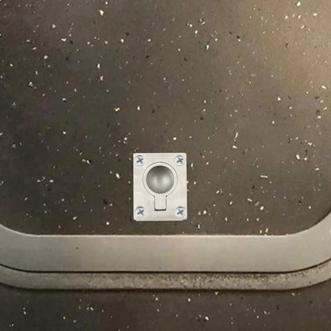 Installed 2 Pack 304 Stainless Steel Square Boat Hatch Latch Handles With Flush Mount Lifting Ring Pulls on a marine hatch