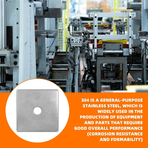 Premium 304 stainless steel square washer plates, 2.4 inch outer diameter, 3 mm thick, 3/8 inch bore with industrial equipment