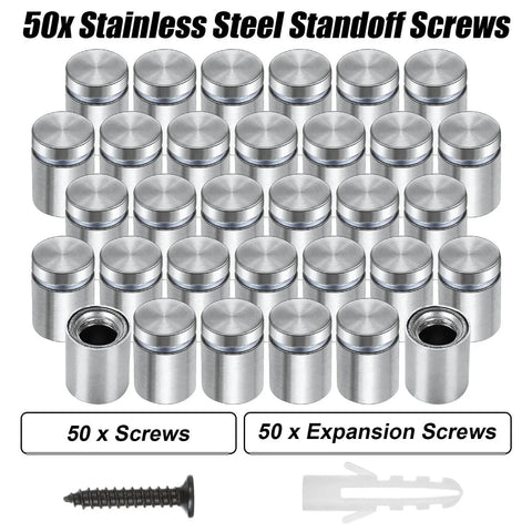 Stainless Steel Standoff Screws 1/2 X 3/4 Inch Set Of 50 For Wall Sign Mounting and screws with expansion anchors