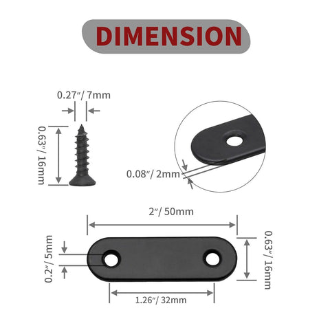 ✝️ 12 Pcs Straight Brace, Flat Brace 2” x 0.6”, Stainless Steel Straight Bracket, Mending Joining Plates dimensions with screw