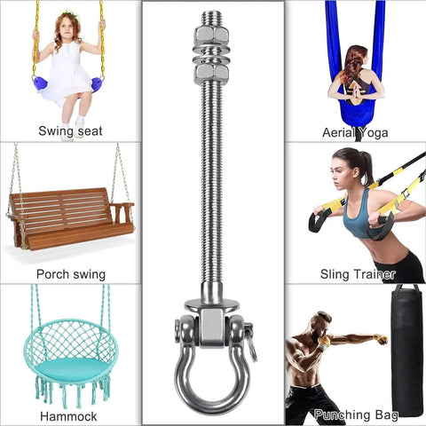 6 Pack Wood Beam And I Beam Hanger Set Stainless Steel Permanent Anti Rust Heavy Duty Swing Hooks For Yoga Hammock Chair 180 Degree Swing