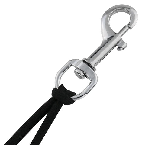 Stainless Steel Swivel Eye Bolt Flagpole Snap Hook 4 Pack For Rope And Outdoor Use, shown attached to a black rope, silver finish, rust-resistant.